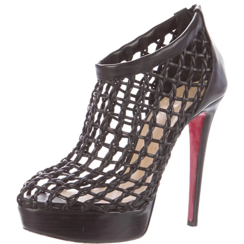 Christian Louboutin Black Mesh Heels with Red Soles - Picture 1 of 12